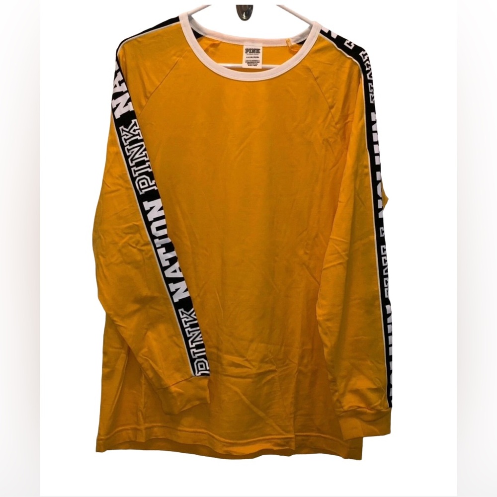 PINK Victoria's Secret Gold Glow Long Sleeve Campus Tee